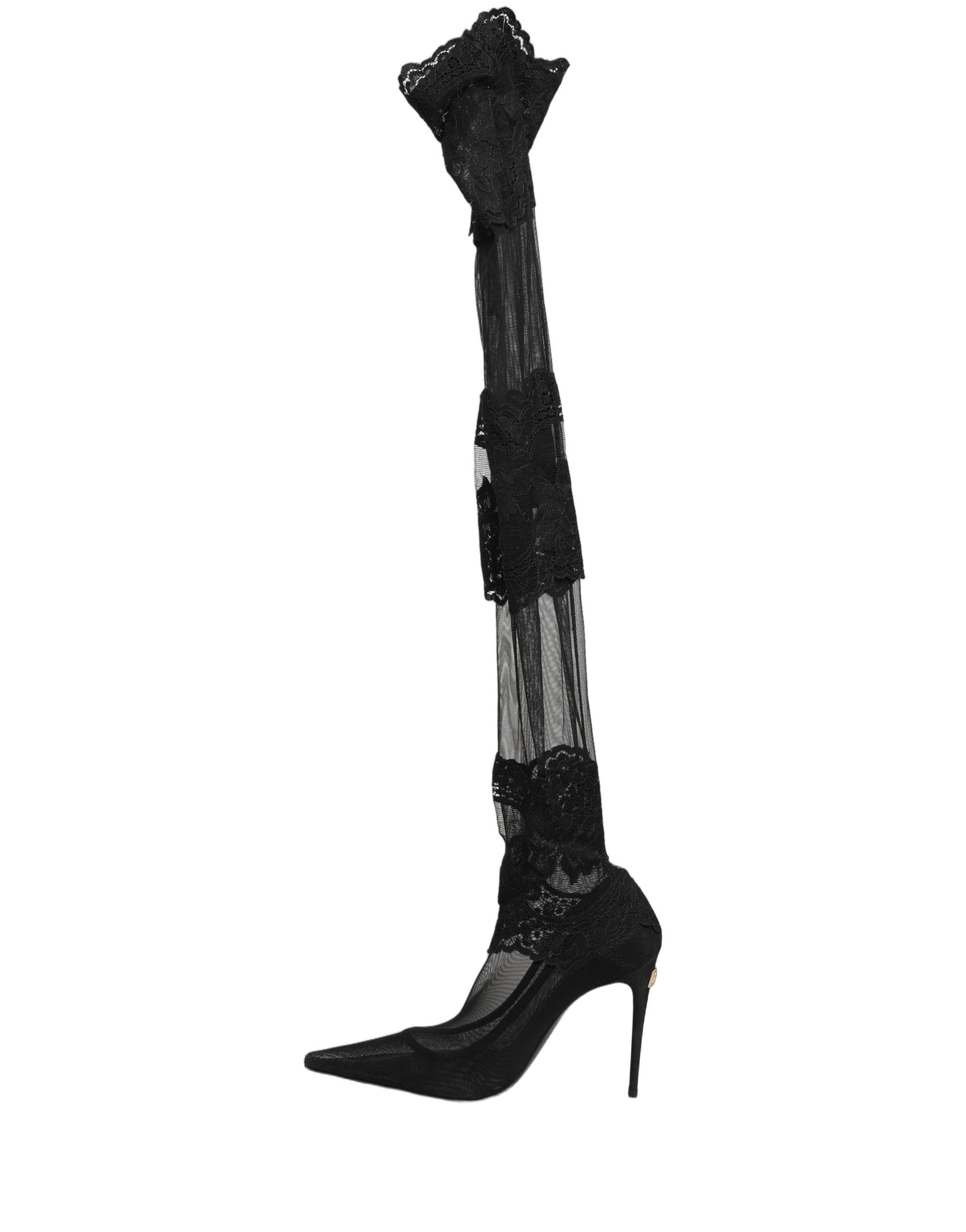 Dolce &amp; Gabbana Black Over The Knee Sock Pumps Boots Shoes