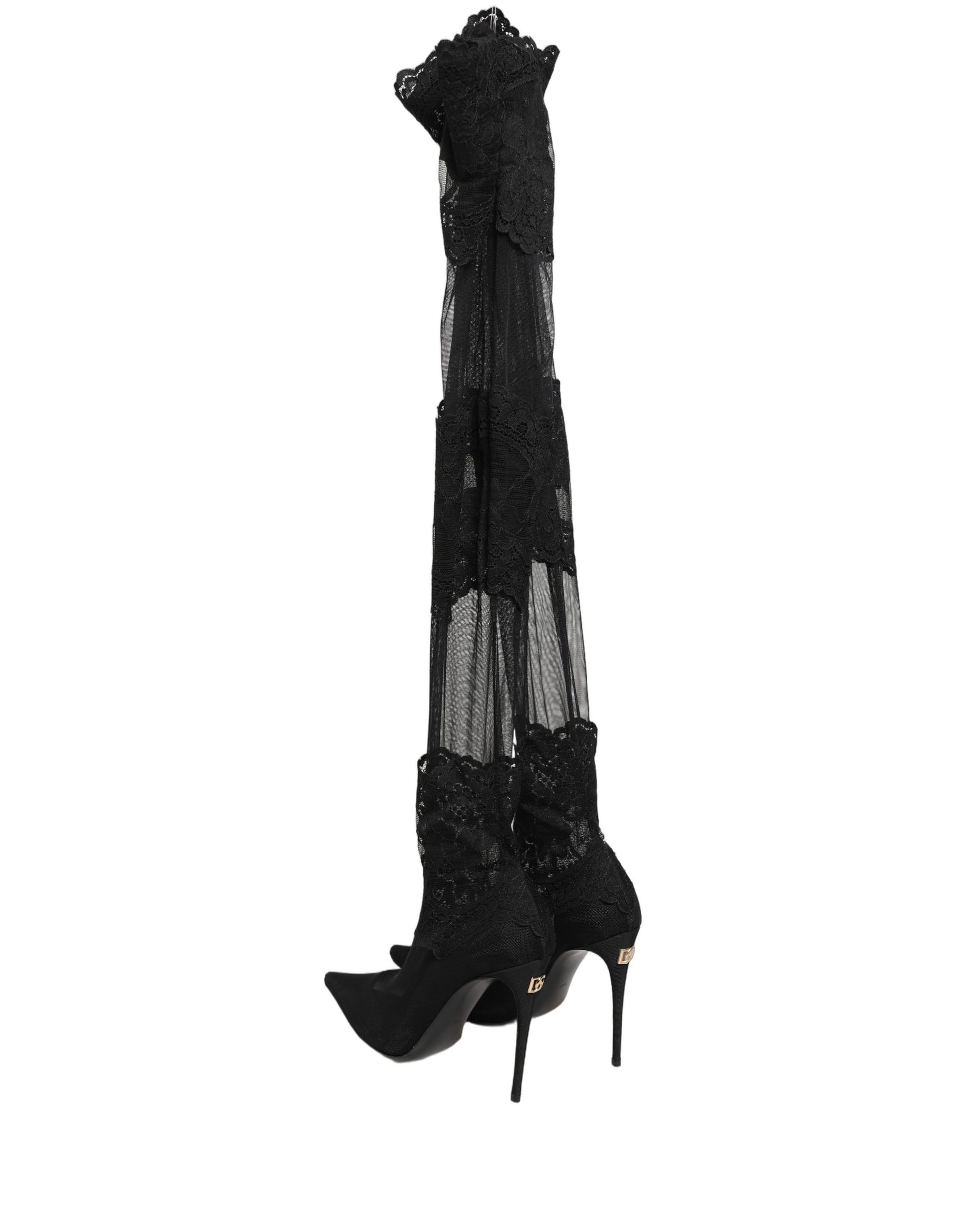 Dolce &amp; Gabbana Black Over The Knee Sock Pumps Boots Shoes