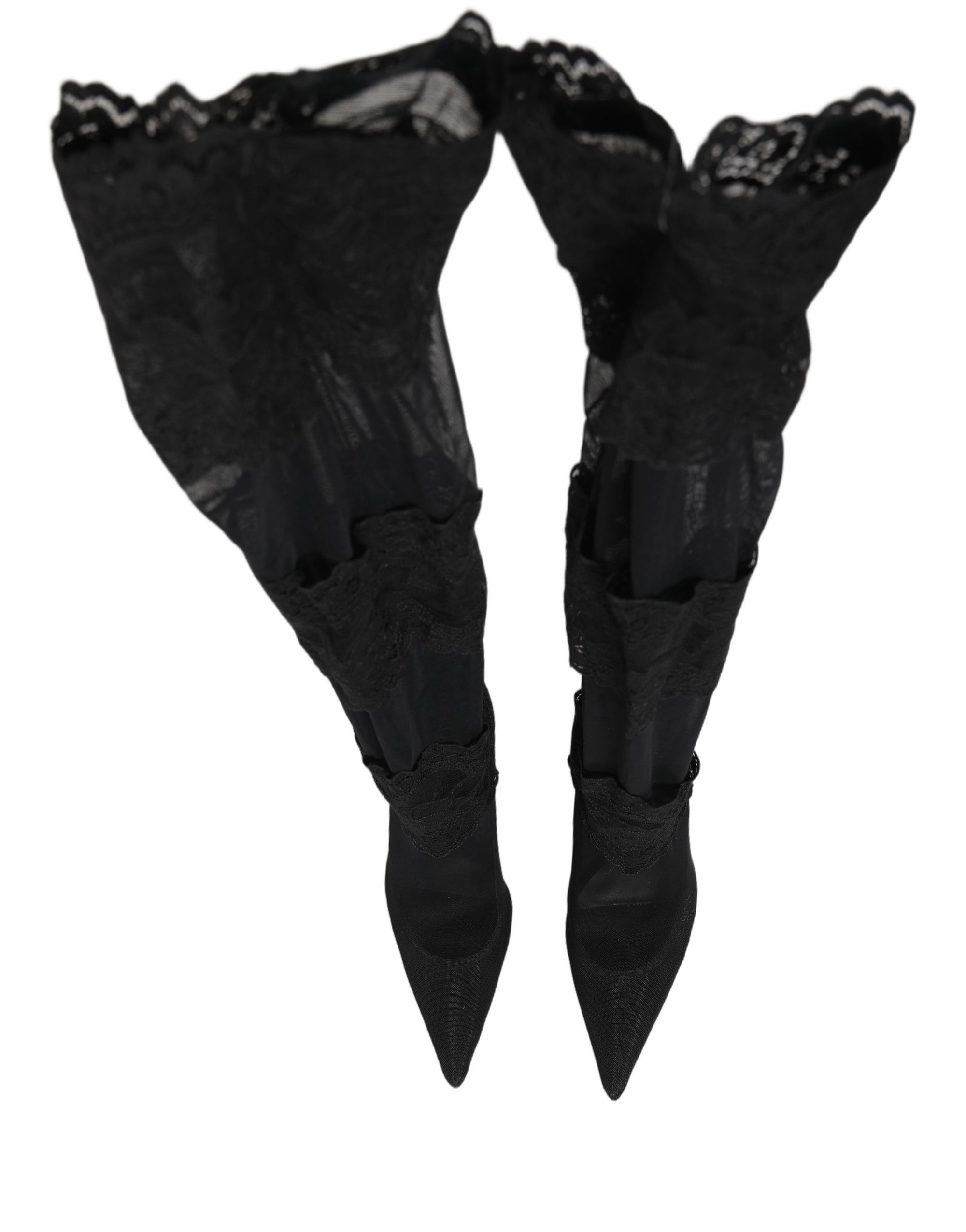 Dolce &amp; Gabbana Black Over The Knee Sock Pumps Boots Shoes