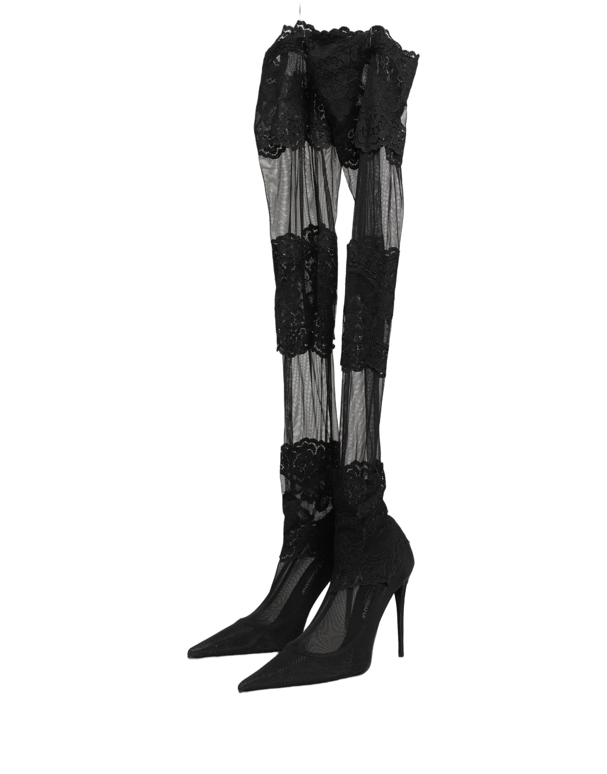 Dolce &amp; Gabbana Black Over The Knee Sock Pumps Boots Shoes