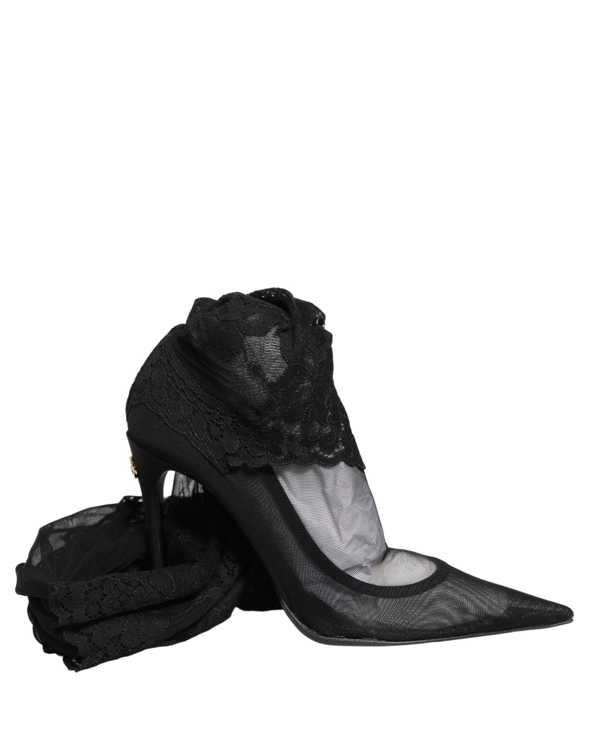 Dolce &amp; Gabbana Black Over The Knee Sock Pumps Boots Shoes