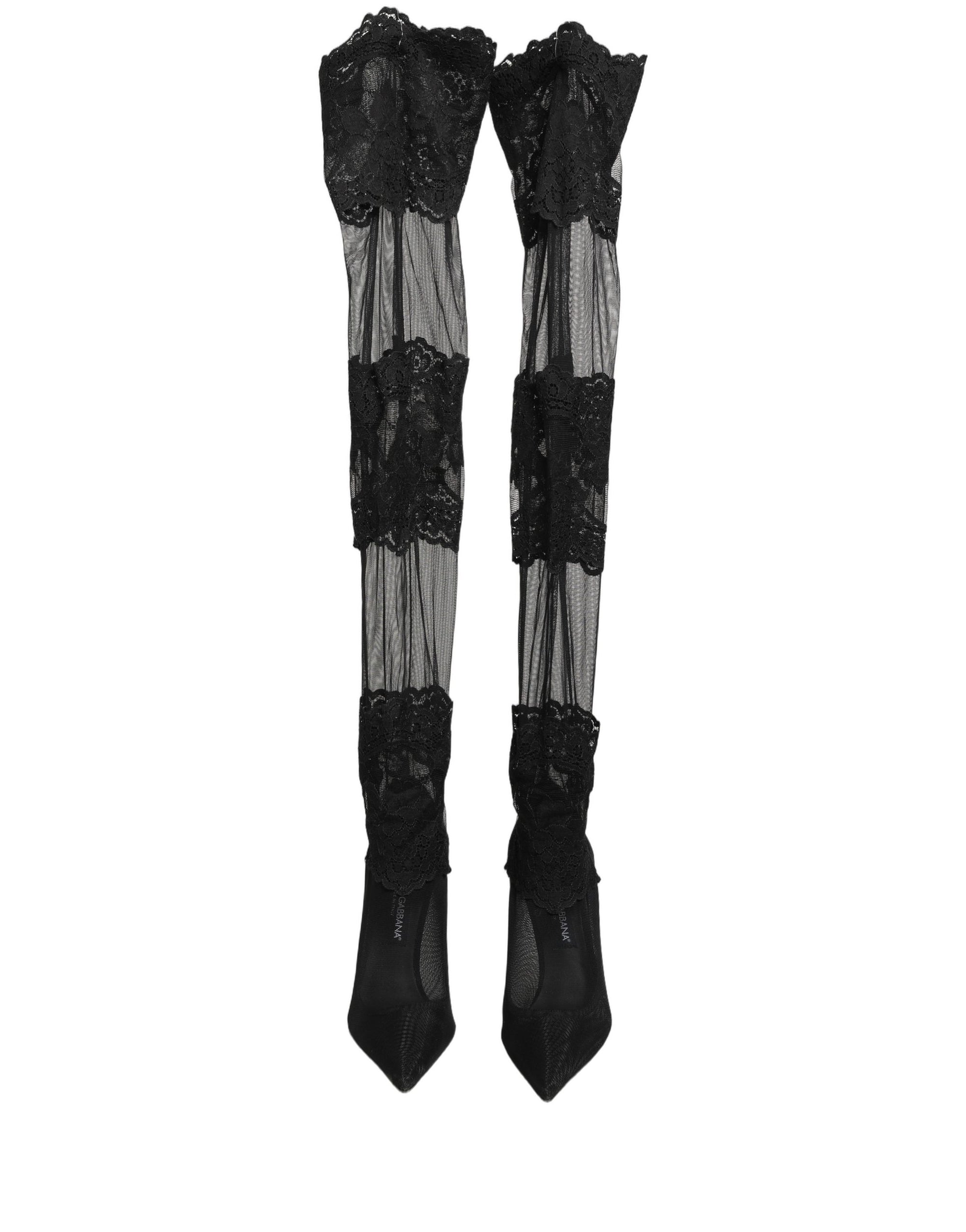Dolce &amp; Gabbana Black Over The Knee Sock Pumps Boots Shoes