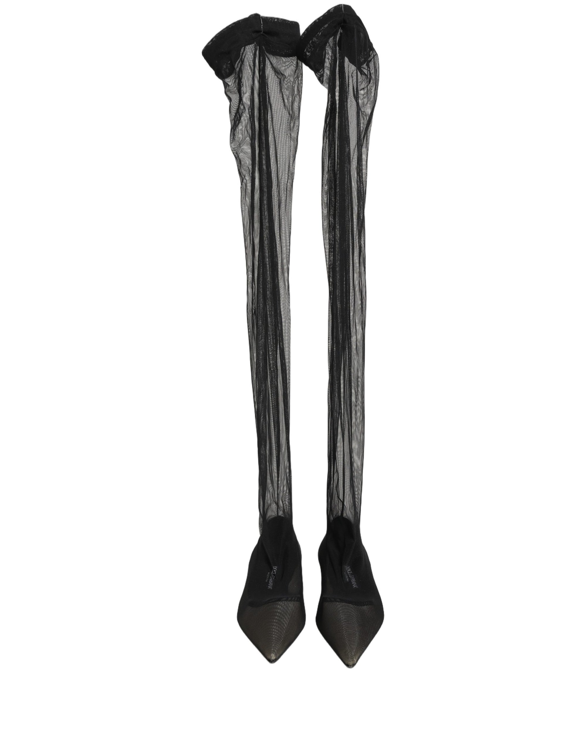Dolce &amp; Gabbana Black Over The Knee Tulle Flats Boots Shoes