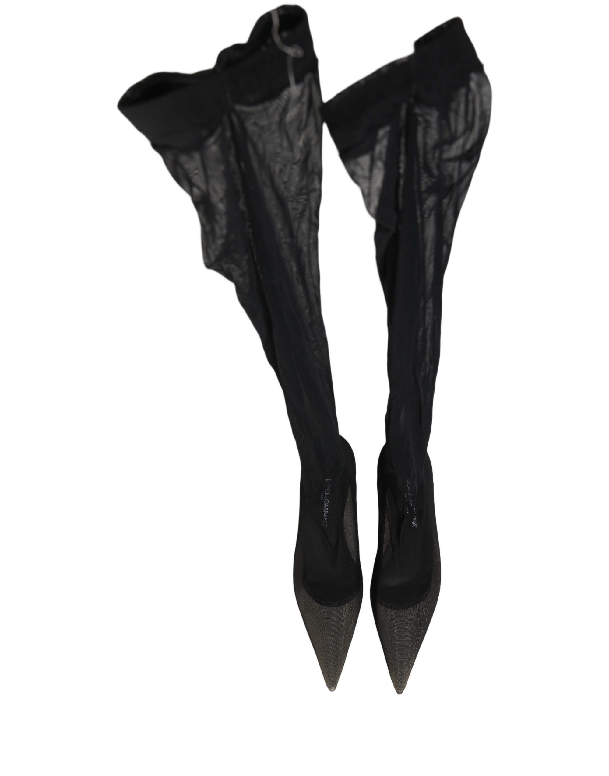 Dolce &amp; Gabbana Black Over The Knee Tulle Flats Boots Shoes
