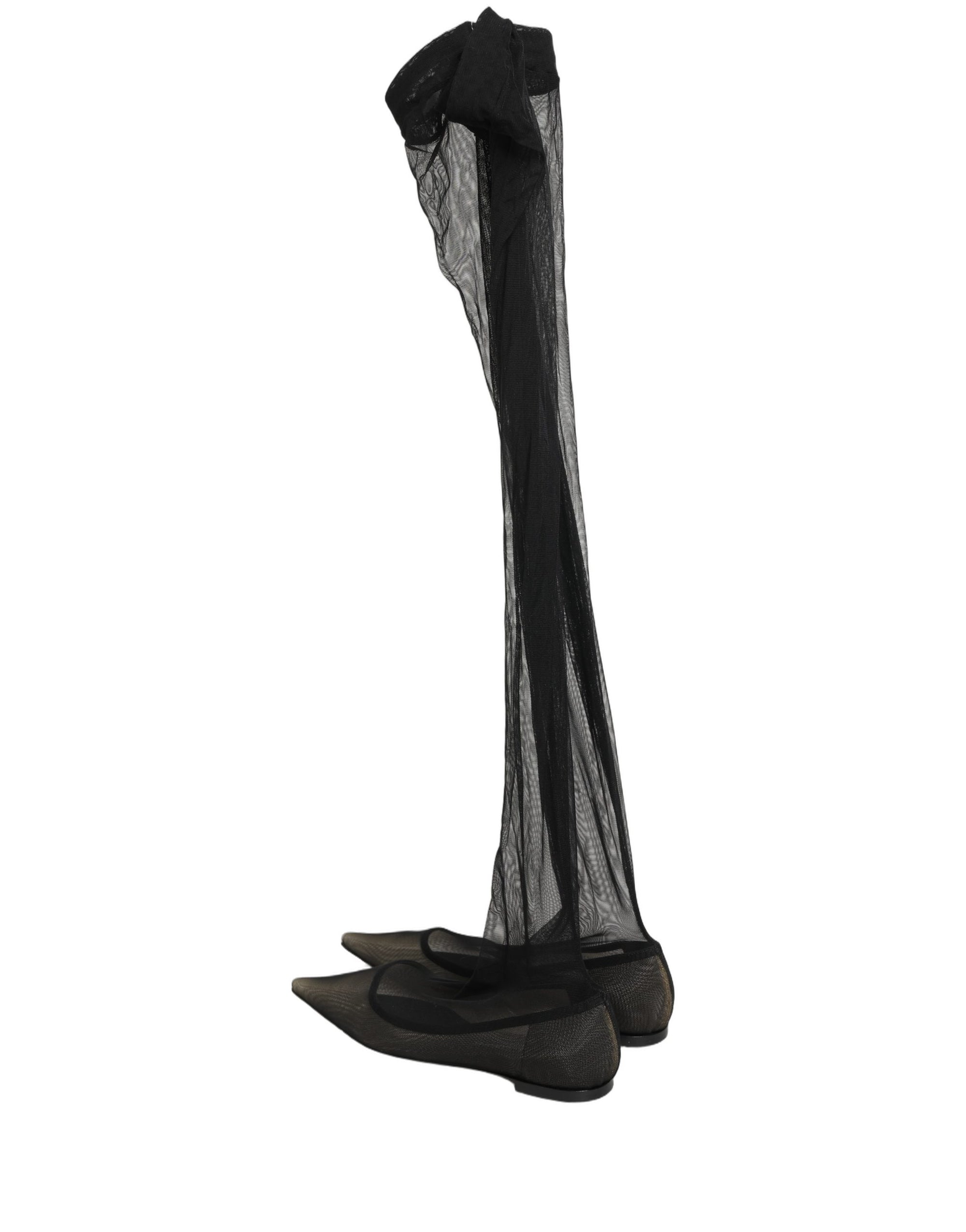Dolce &amp; Gabbana Black Over The Knee Tulle Flats Boots Shoes