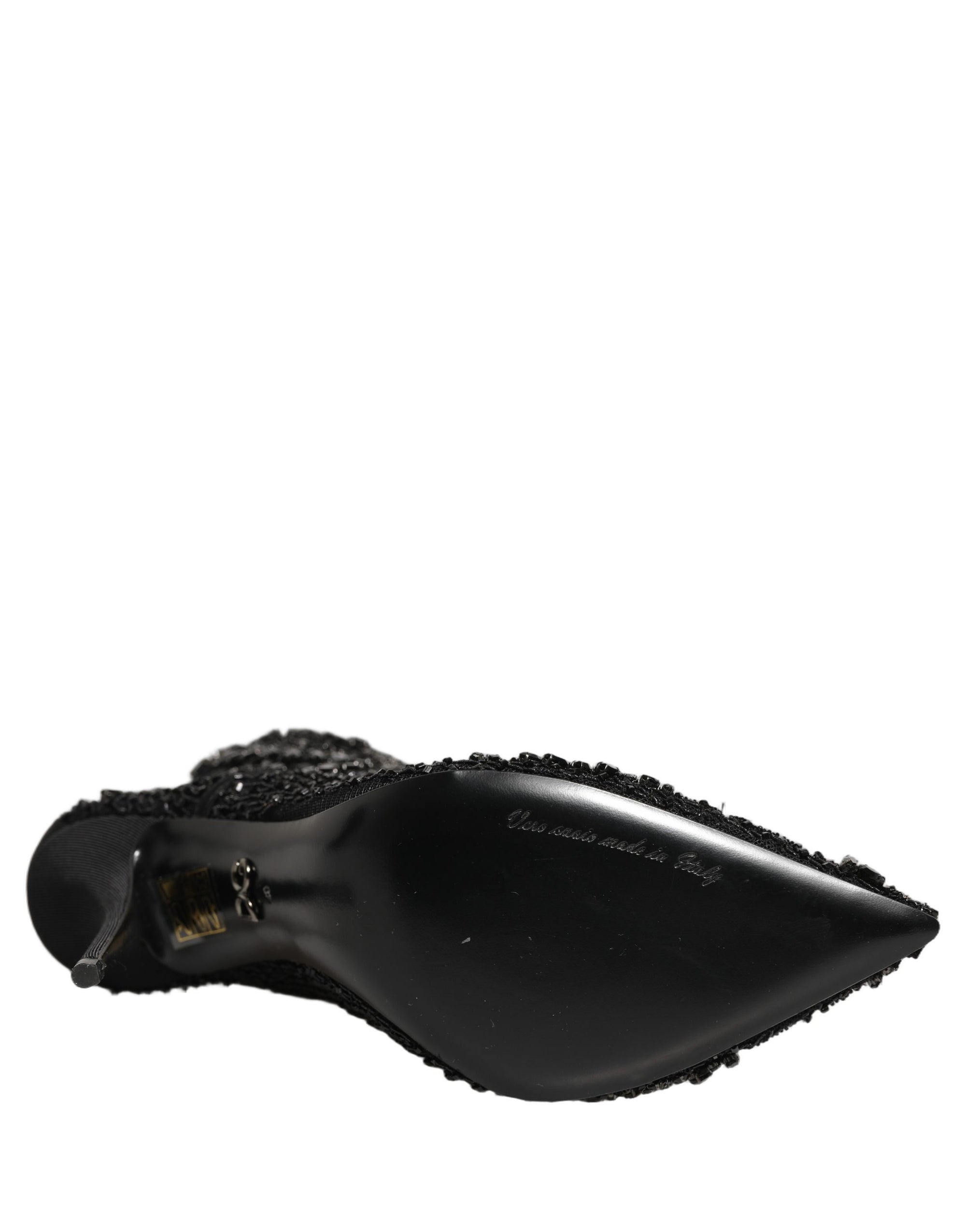 Dolce &amp; Gabbana Black Embellished Mesh Ankle Boots Shoes
