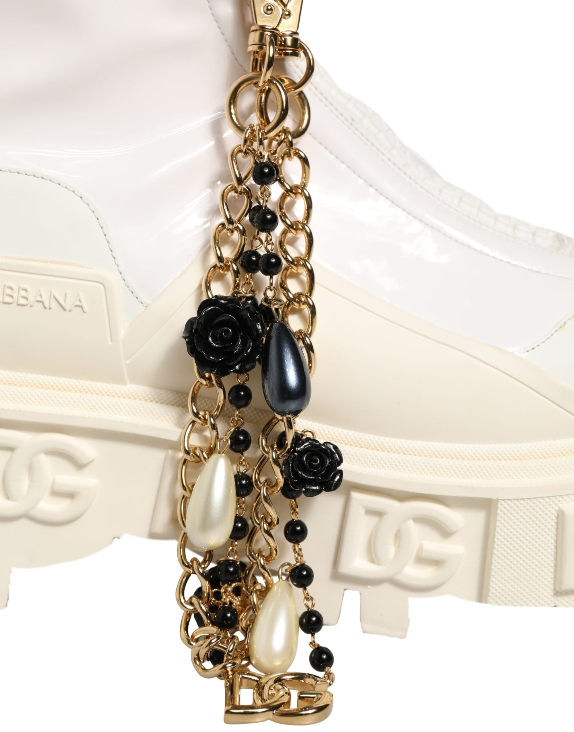 Dolce &amp; Gabbana White Leather Rubber Logo Ankle Boots Shoes
