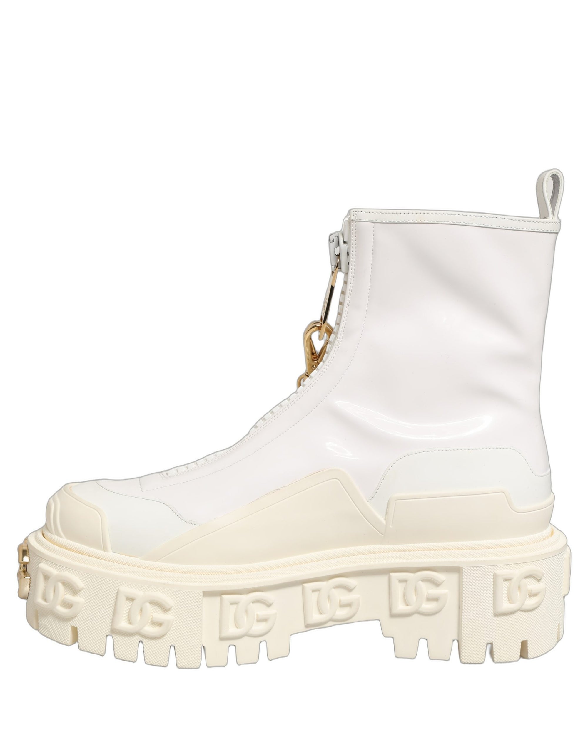 Dolce &amp; Gabbana White Leather Rubber Logo Ankle Boots Shoes