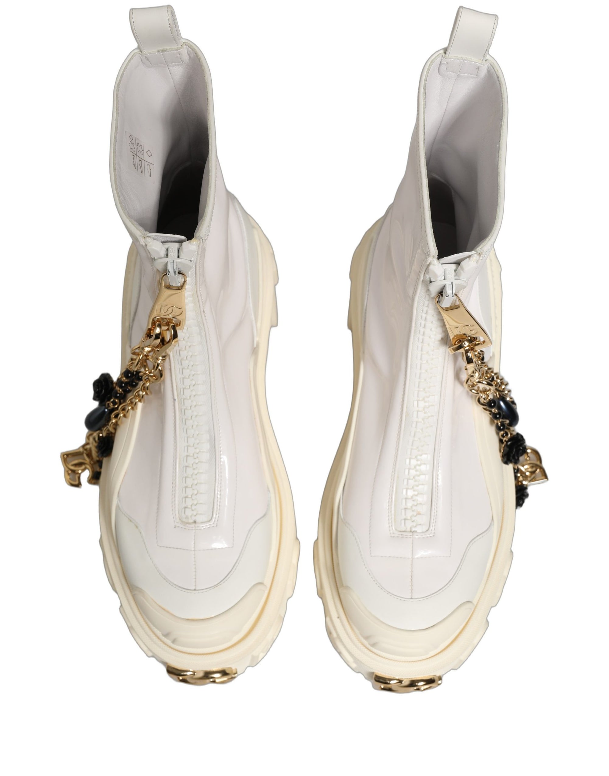 Dolce &amp; Gabbana White Leather Rubber Logo Ankle Boots Shoes