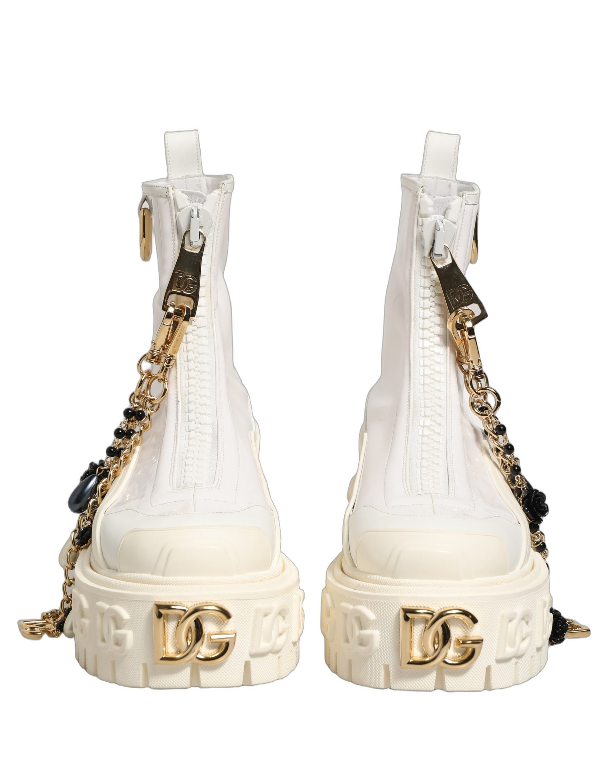 Dolce &amp; Gabbana White Leather Rubber Logo Ankle Boots Shoes
