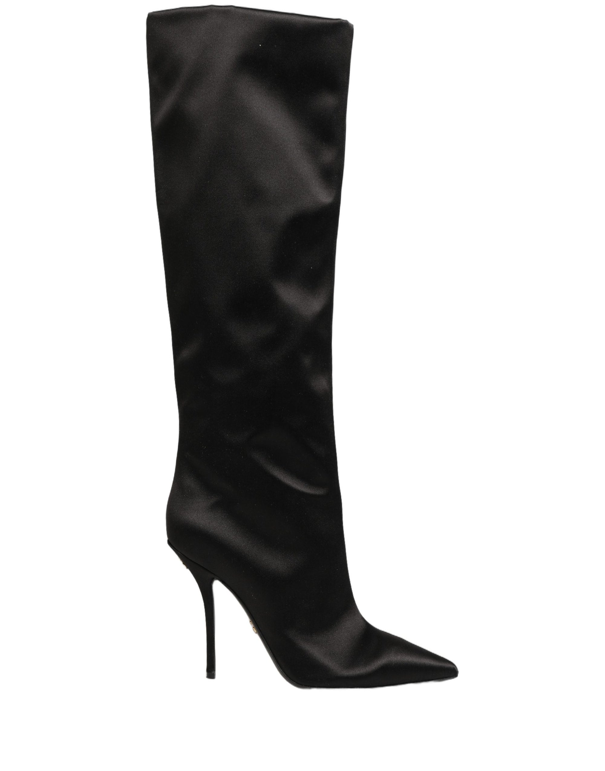 Dolce &amp; Gabbana Black Satin Knee High Stiletto Boots Shoes