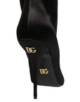 Dolce & Gabbana Black Satin Knee High Stiletto Boots Shoes