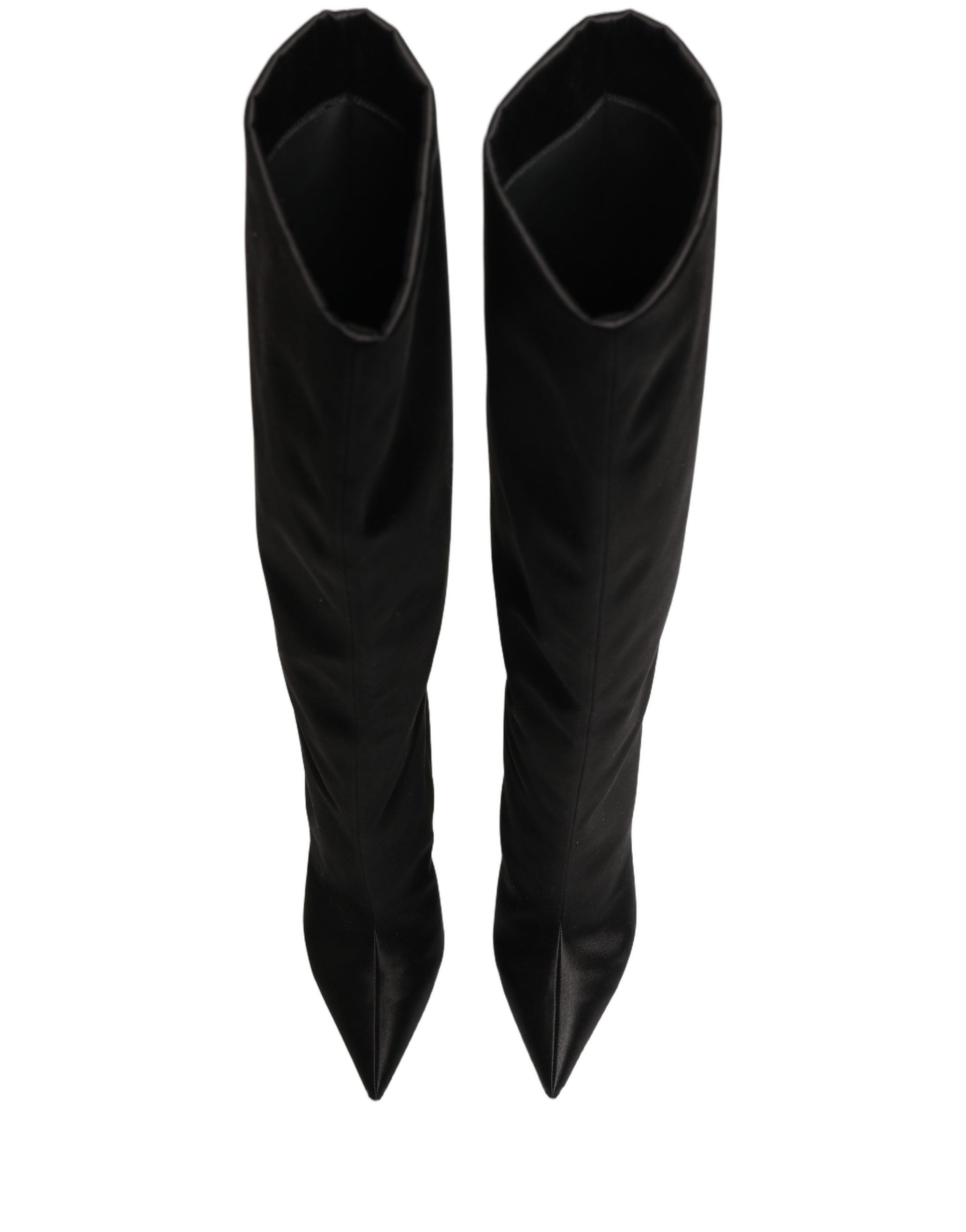 Dolce &amp; Gabbana Black Satin Knee High Stiletto Boots Shoes