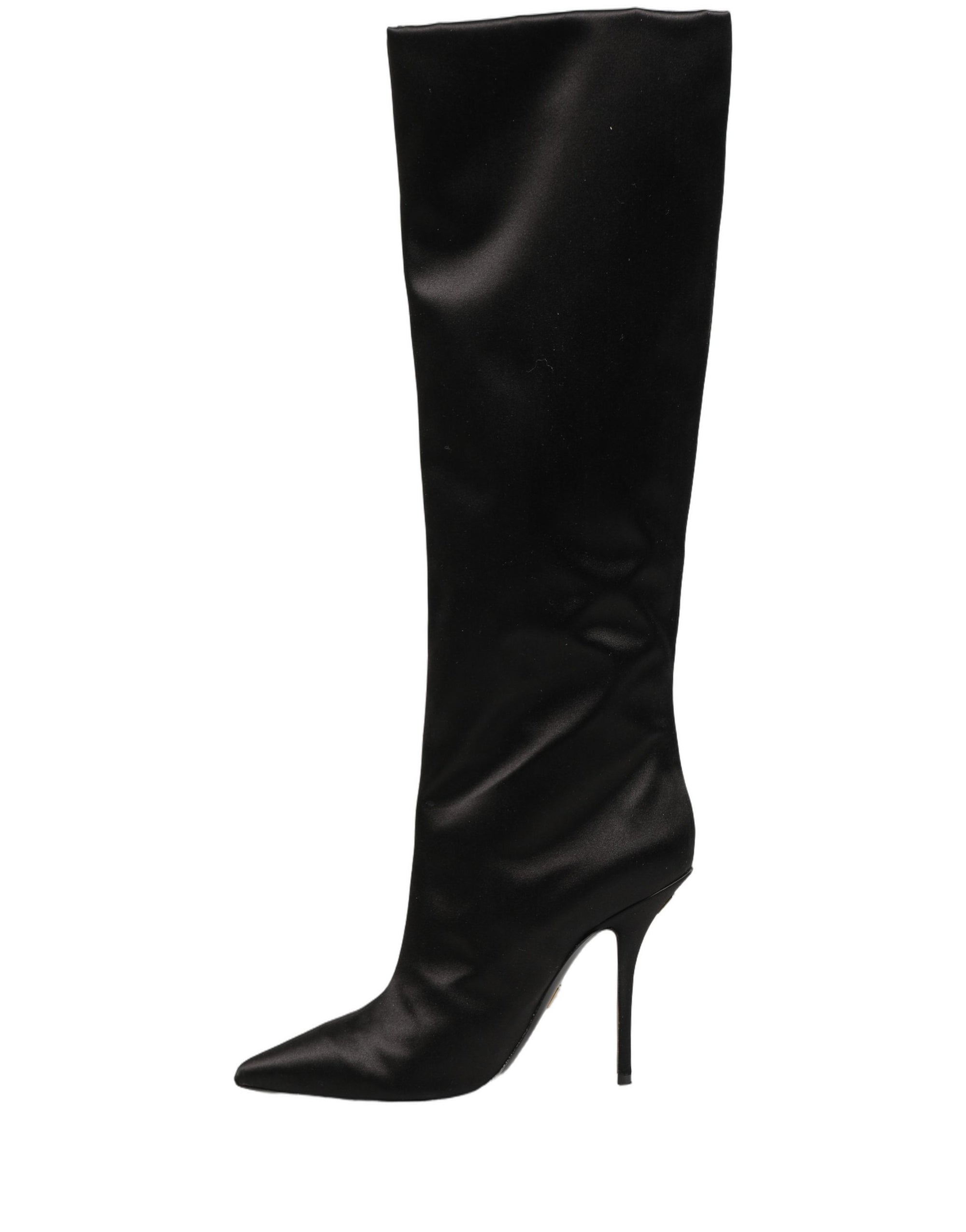 Dolce &amp; Gabbana Black Satin Knee High Stiletto Boots Shoes