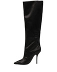 Dolce & Gabbana Black Satin Knee High Stiletto Boots Shoes