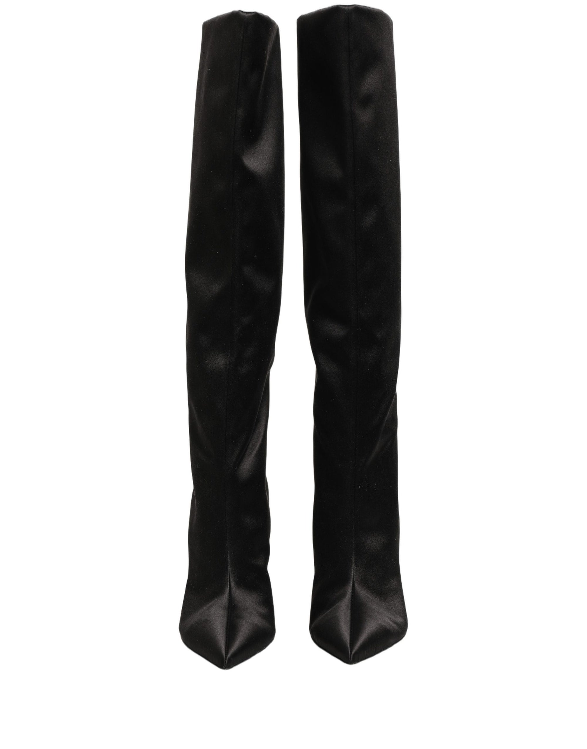 Dolce &amp; Gabbana Black Satin Knee High Stiletto Boots Shoes