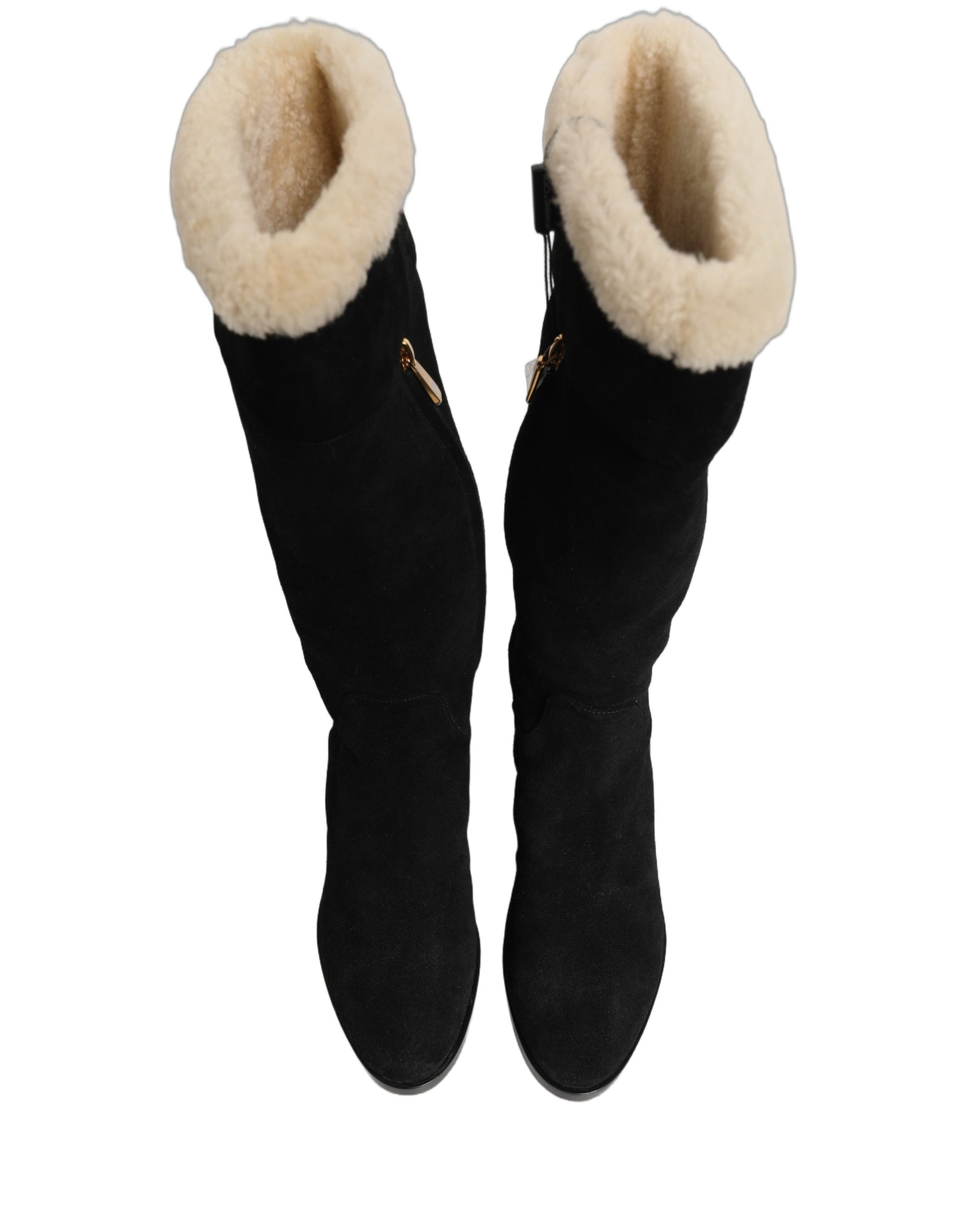 Dolce &amp; Gabbana Suede Leather Knee High Boots Black