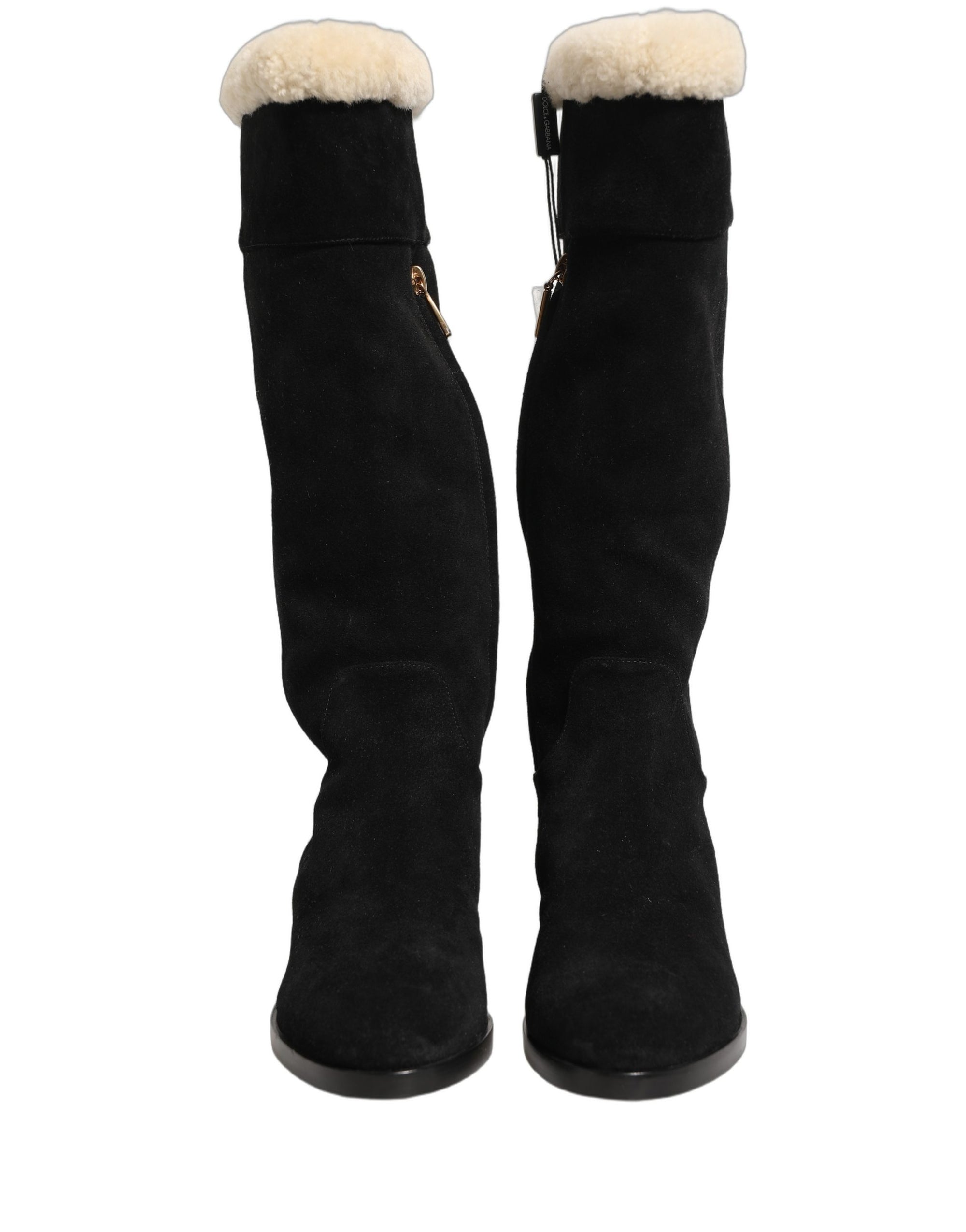 Dolce &amp; Gabbana Suede Leather Knee High Boots Black