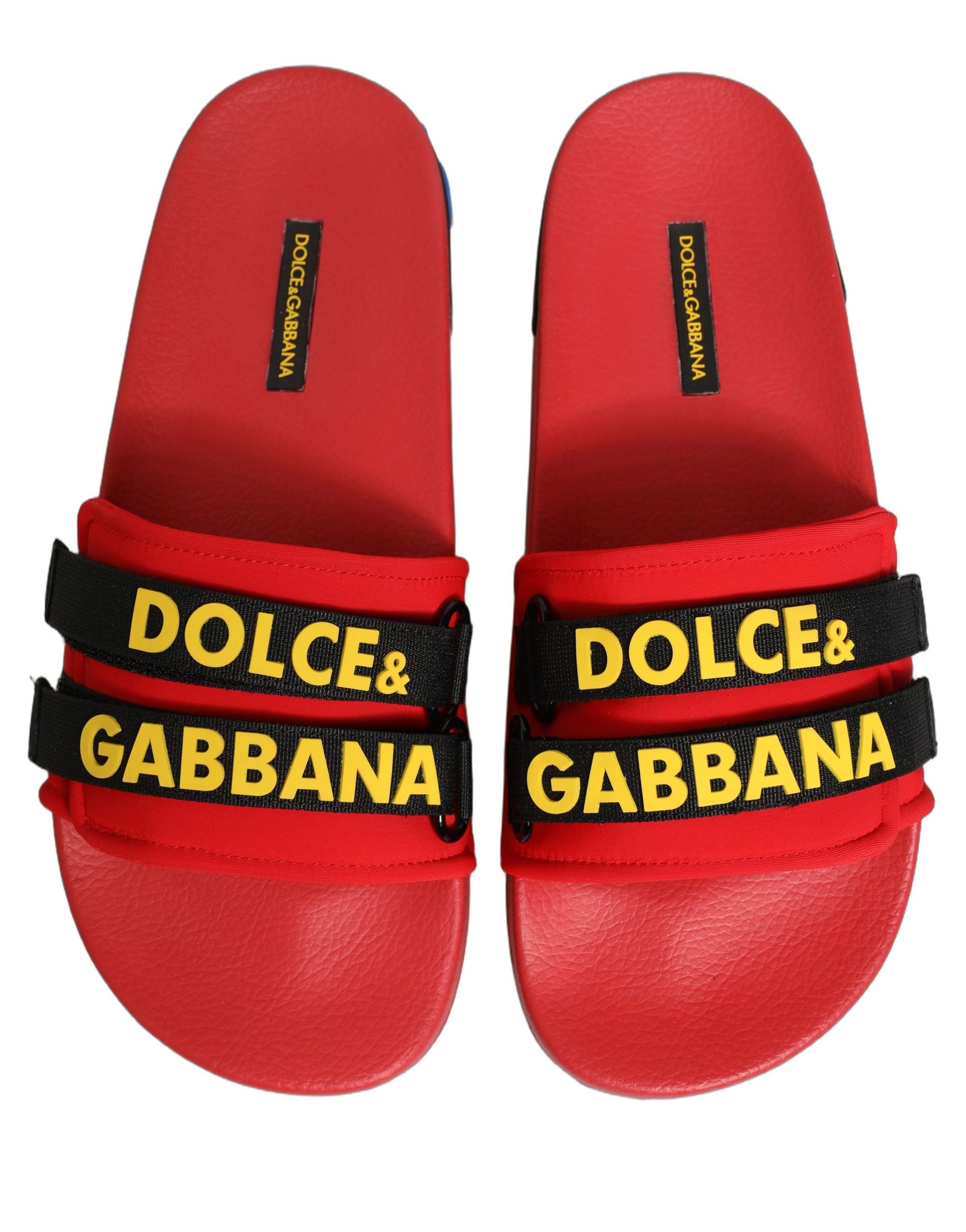 Dolce &amp; Gabbana Red Neoprene Slides Flats Beachwear Shoes