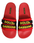 Dolce & Gabbana Red Neoprene Slides Flats Beachwear Shoes