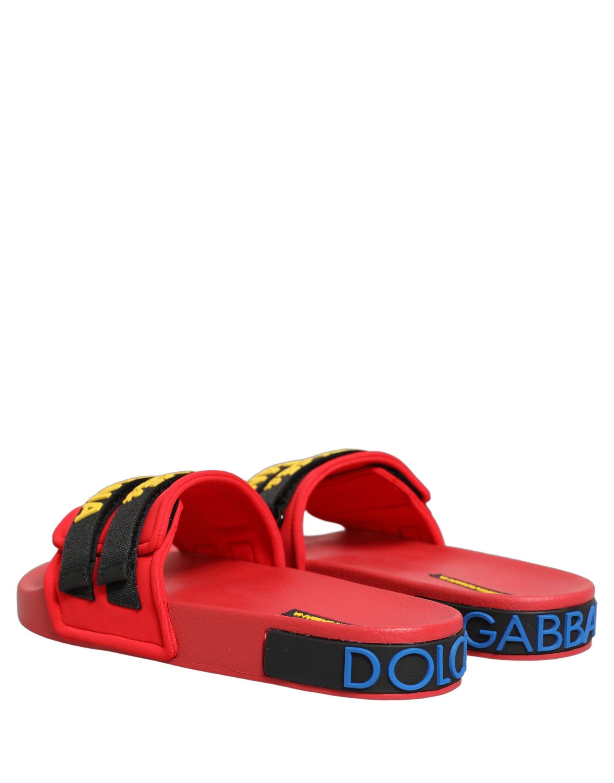 Dolce &amp; Gabbana Red Neoprene Slides Flats Beachwear Shoes