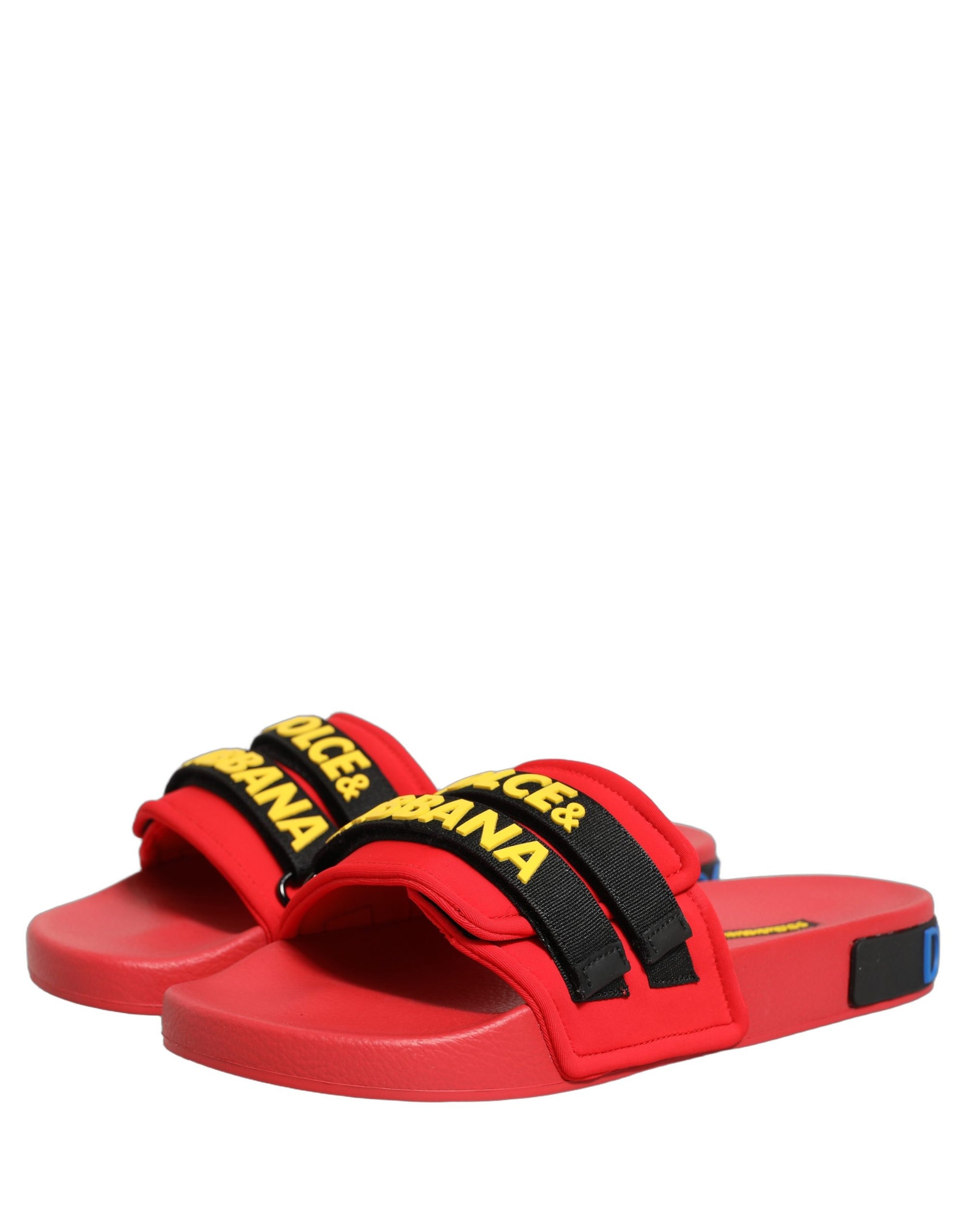 Dolce &amp; Gabbana Red Neoprene Slides Flats Beachwear Shoes