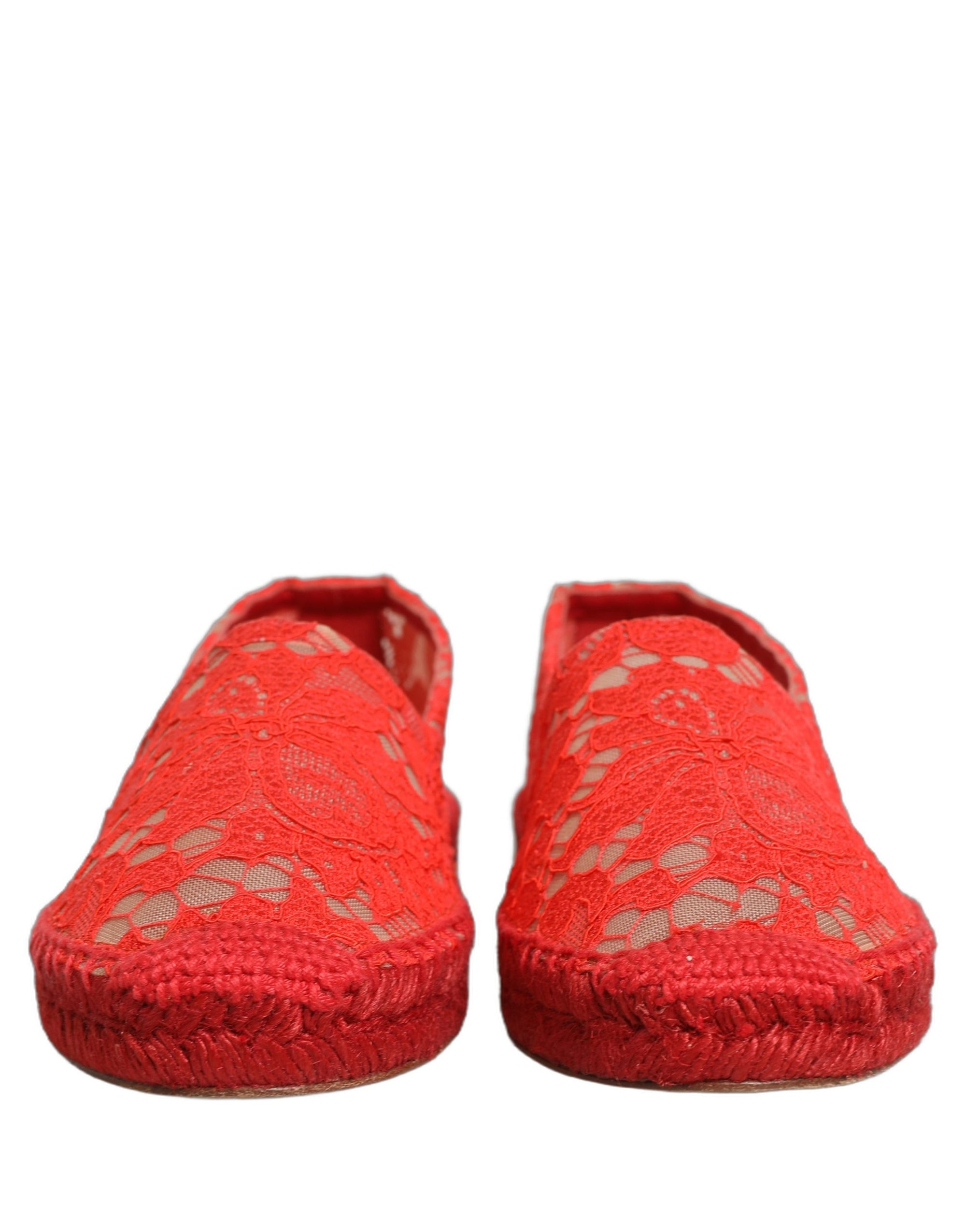 Dolce &amp; Gabbana Red Taormina Lace Espadrille Flats Shoes