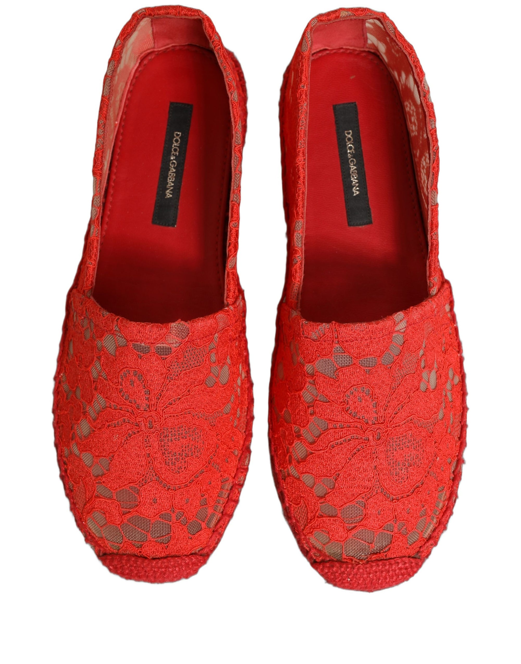 Dolce &amp; Gabbana Red Taormina Lace Espadrille Flats Shoes
