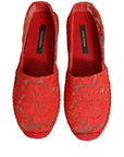 Dolce & Gabbana Red Taormina Lace Espadrille Flats Shoes