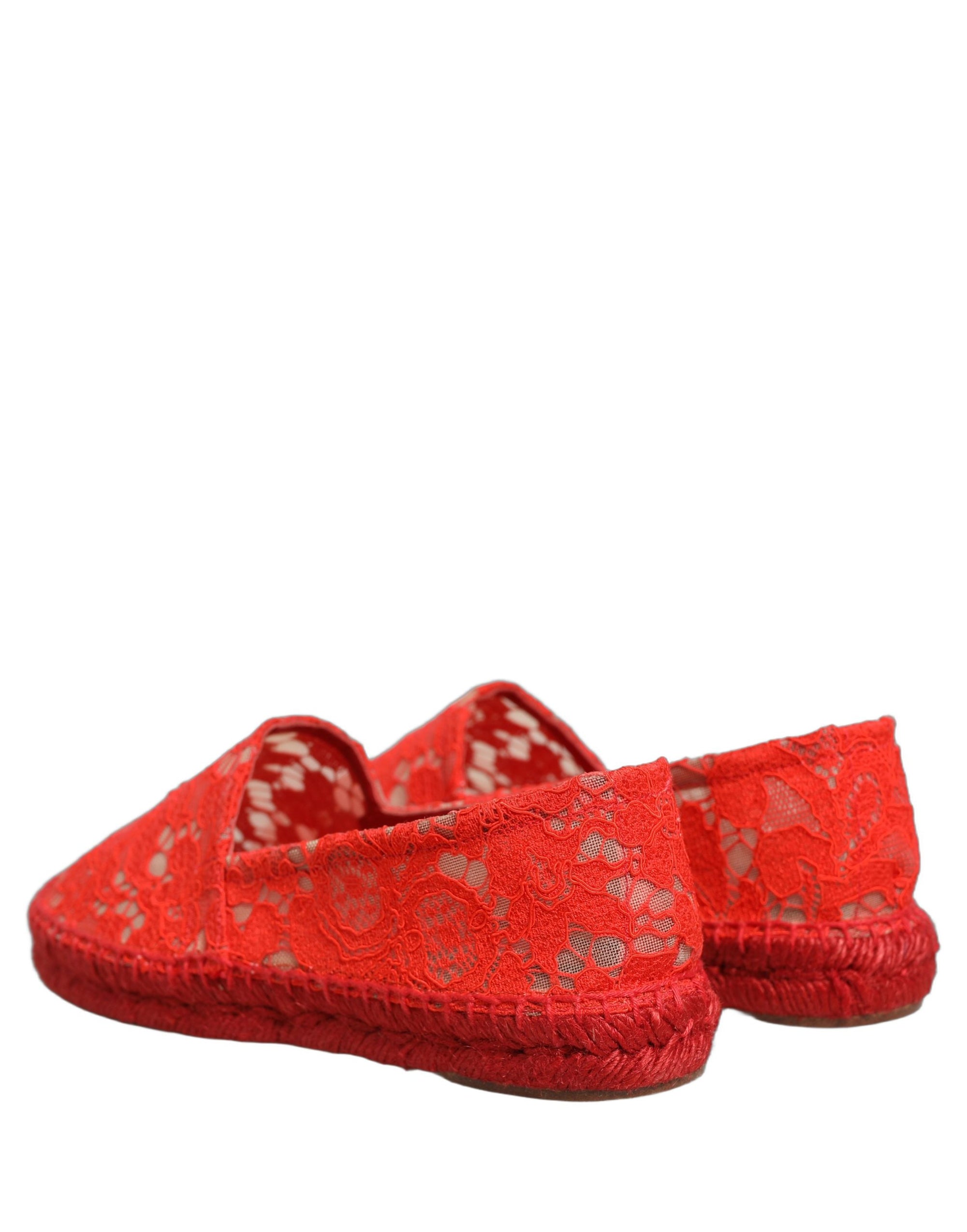Dolce &amp; Gabbana Red Taormina Lace Espadrille Flats Shoes