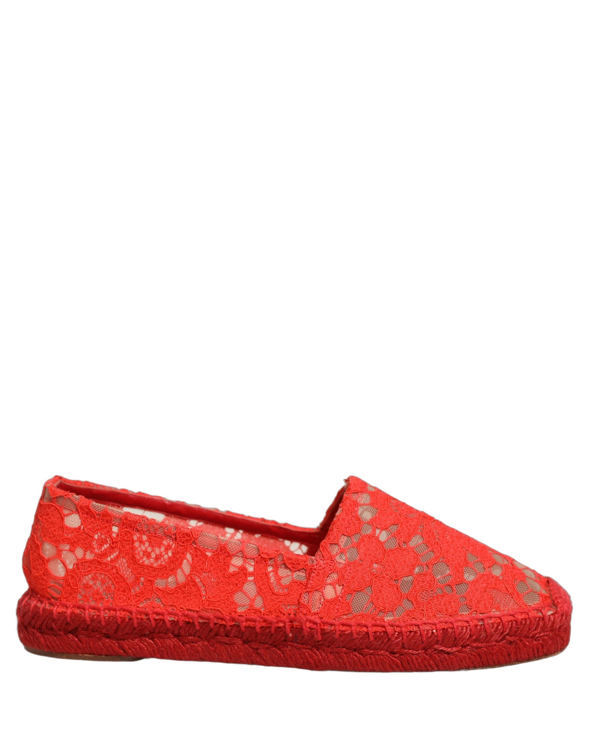 Dolce &amp; Gabbana Red Taormina Lace Espadrille Flats Shoes