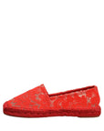 Dolce & Gabbana Red Taormina Lace Espadrille Flats Shoes