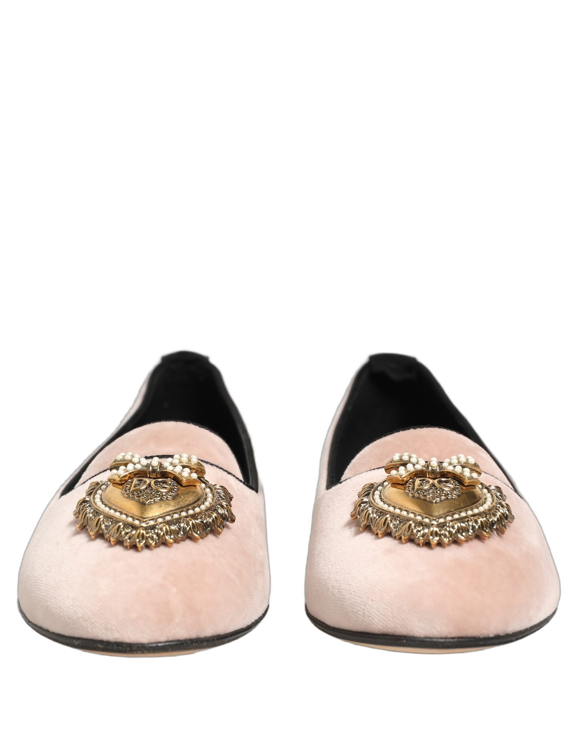 Dolce &amp; Gabbana Pink Velvet Devotion Loafers Flats Shoes