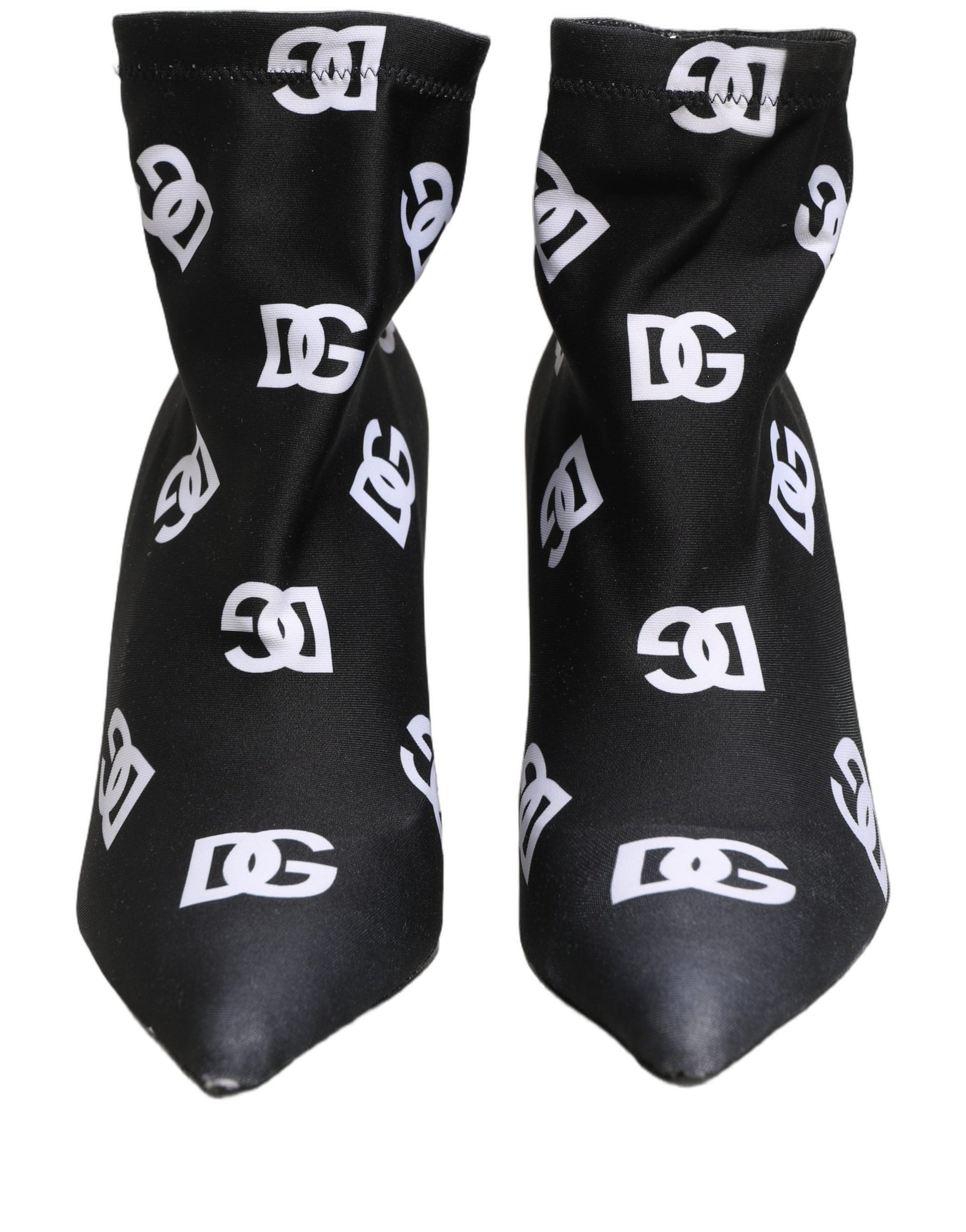 Dolce &amp; Gabbana Black Logo Stretch Heels Ankle Boots Shoes