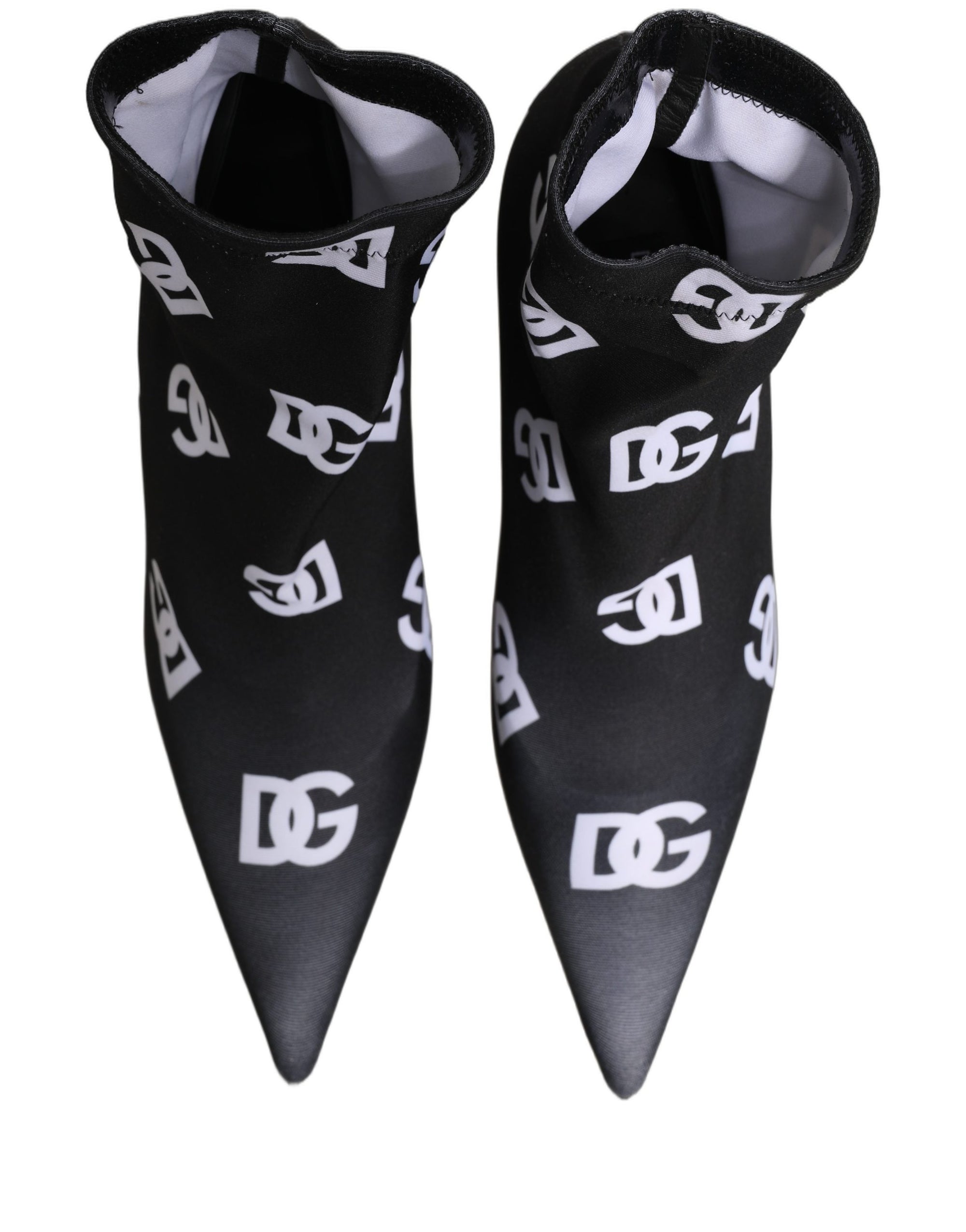 Dolce &amp; Gabbana Black Logo Stretch Heels Ankle Boots Shoes