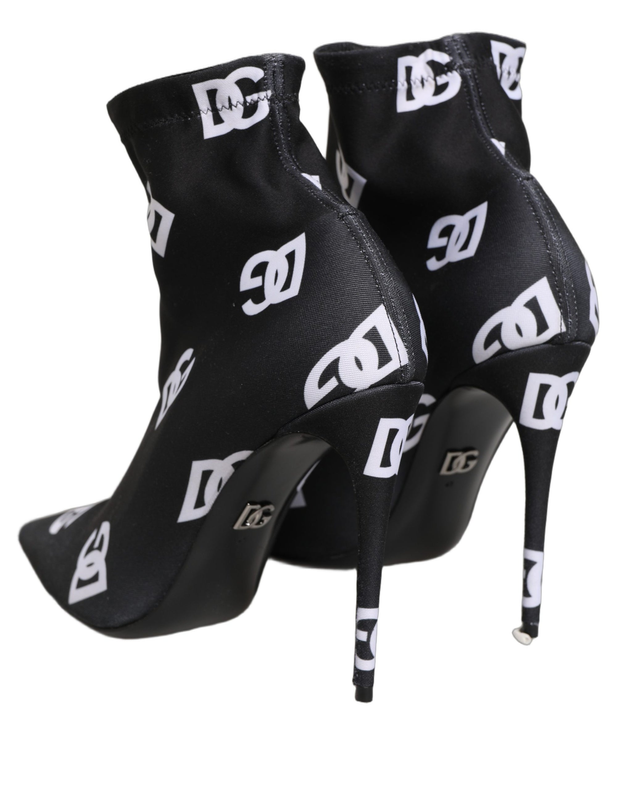 Dolce &amp; Gabbana Black Logo Stretch Heels Ankle Boots Shoes