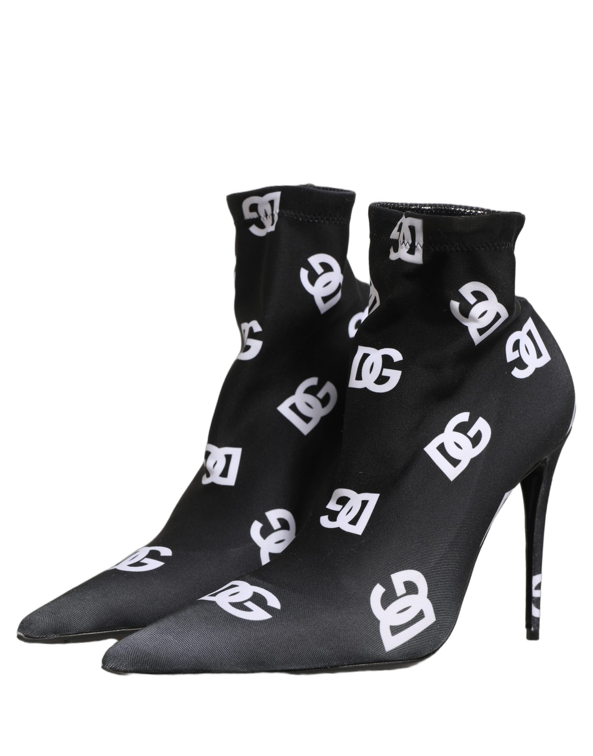Dolce &amp; Gabbana Black Logo Stretch Heels Ankle Boots Shoes