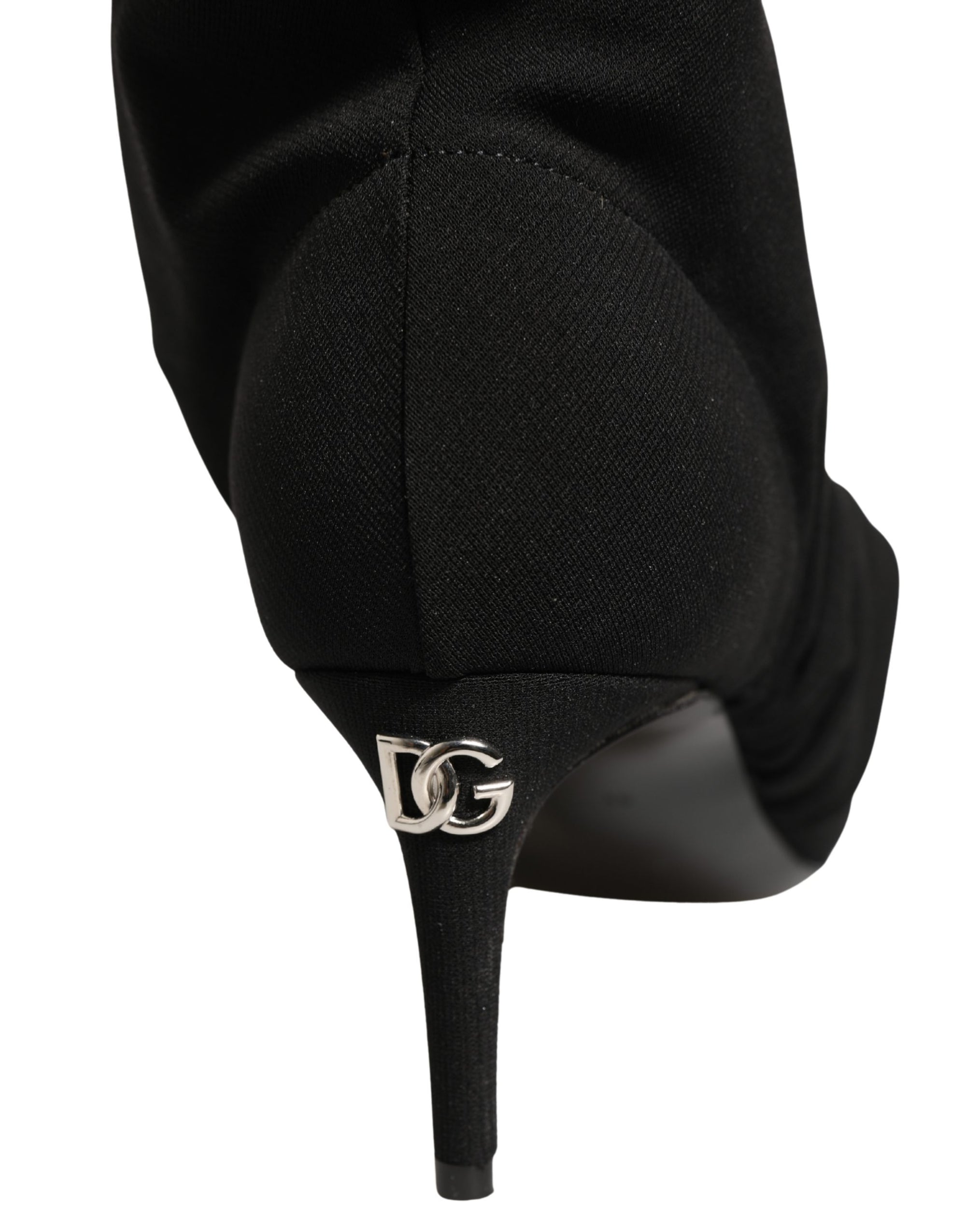 Dolce &amp; Gabbana Black Stretch Socks Heels Ankle Boots Shoes