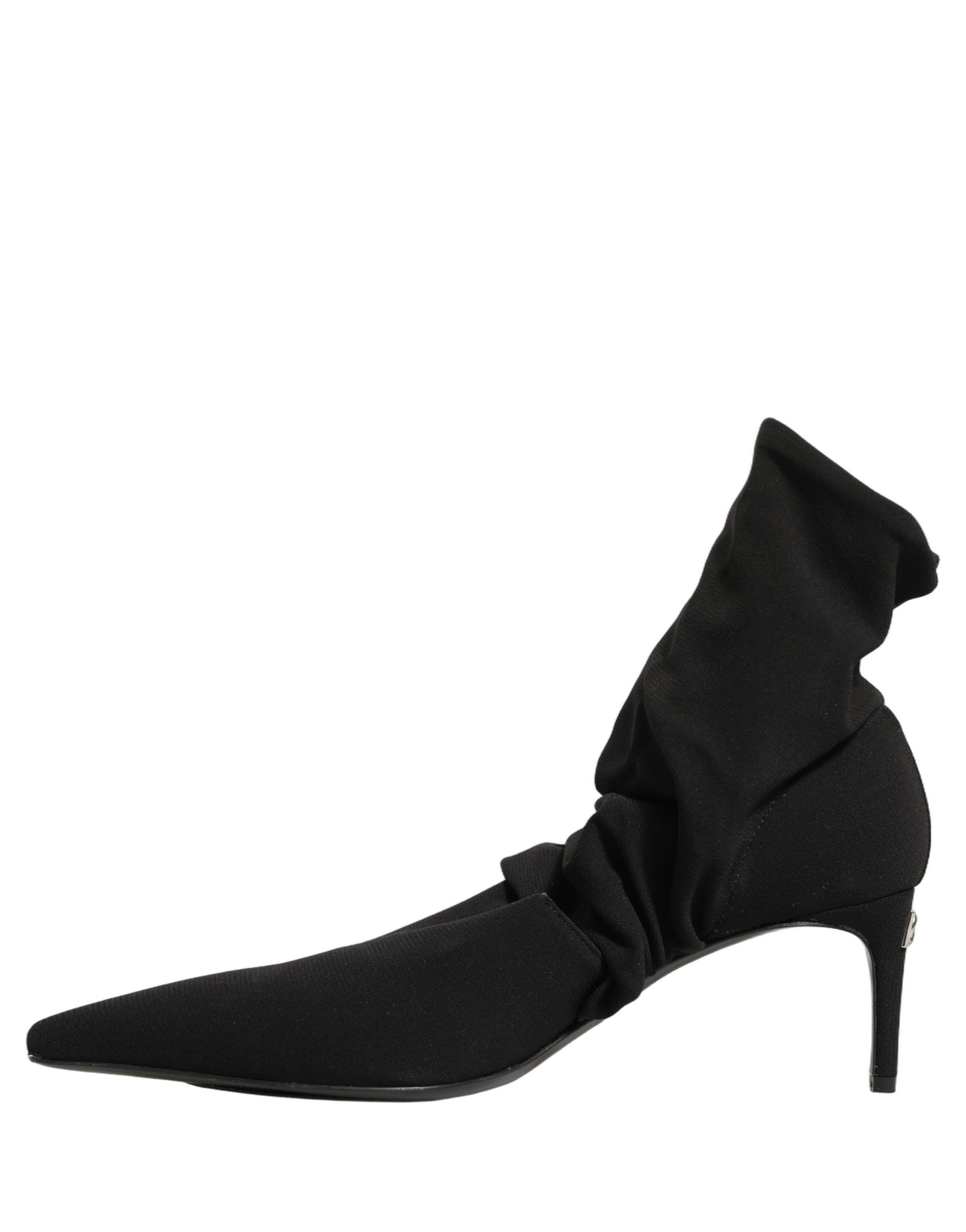 Dolce &amp; Gabbana Black Stretch Socks Heels Ankle Boots Shoes