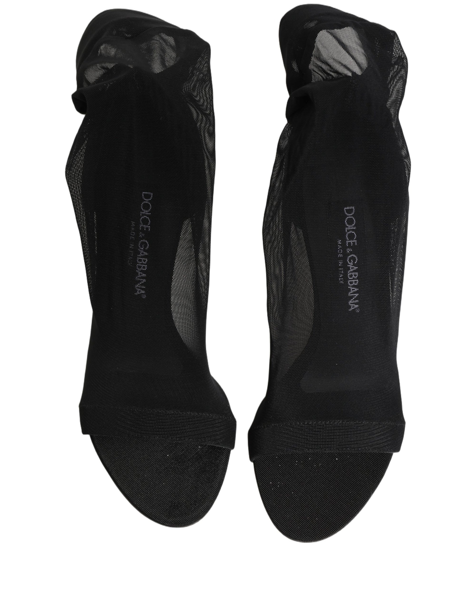 Dolce &amp; Gabbana Black Nylon Mesh Sock Style Boots Shoes