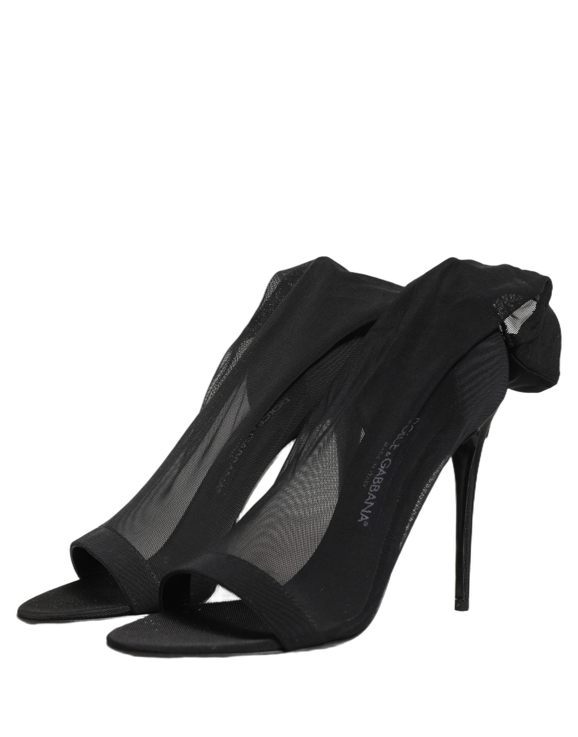 Dolce &amp; Gabbana Black Nylon Mesh Sock Style Boots Shoes