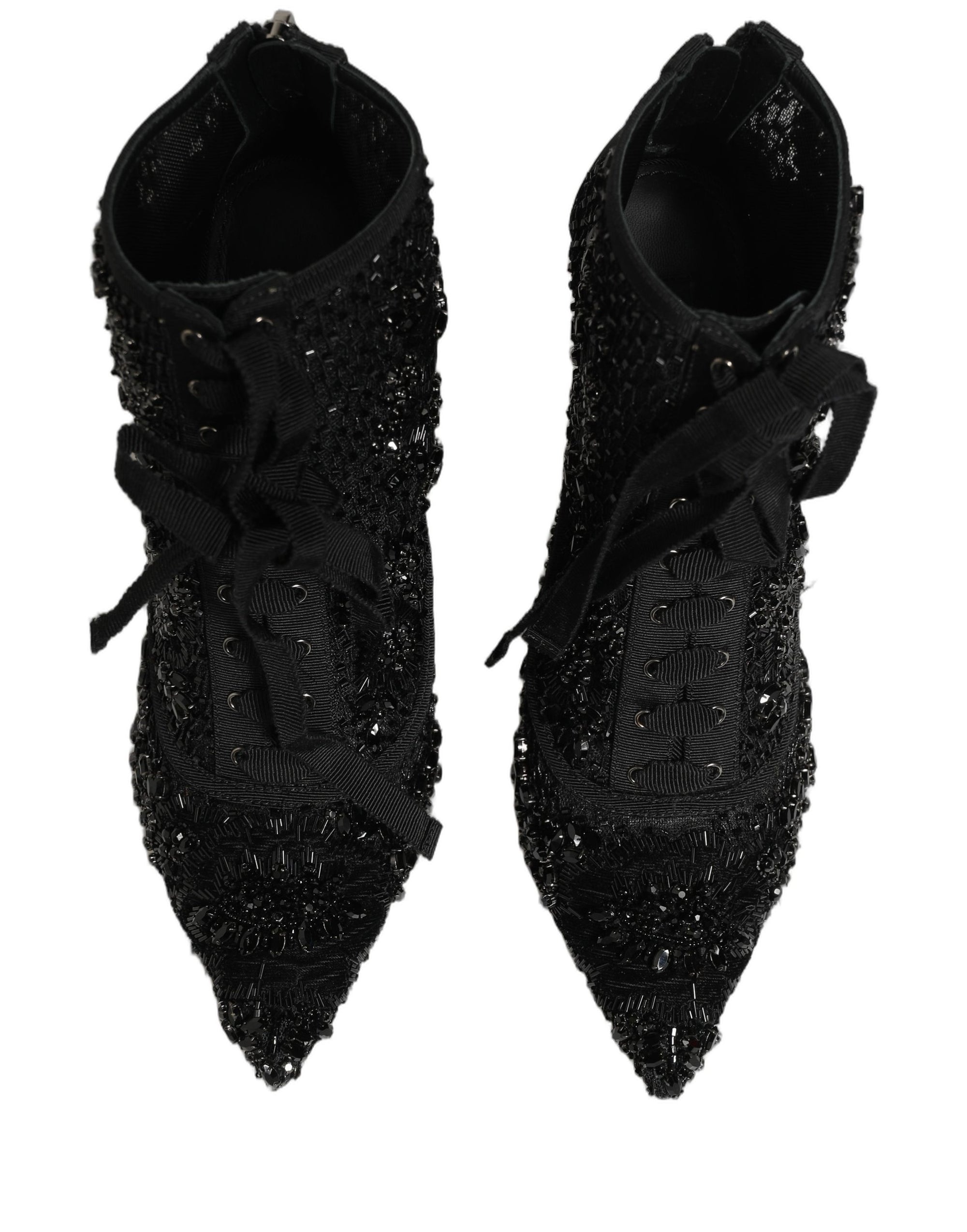 Dolce &amp; Gabbana Black Embellished Mesh Ankle Boots Shoes