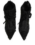 Dolce & Gabbana Black Embellished Mesh Ankle Boots Shoes