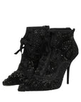 Dolce & Gabbana Black Embellished Mesh Ankle Boots Shoes