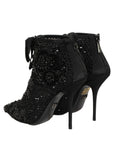 Dolce & Gabbana Black Embellished Mesh Ankle Boots Shoes