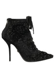Dolce & Gabbana Black Embellished Mesh Ankle Boots Shoes