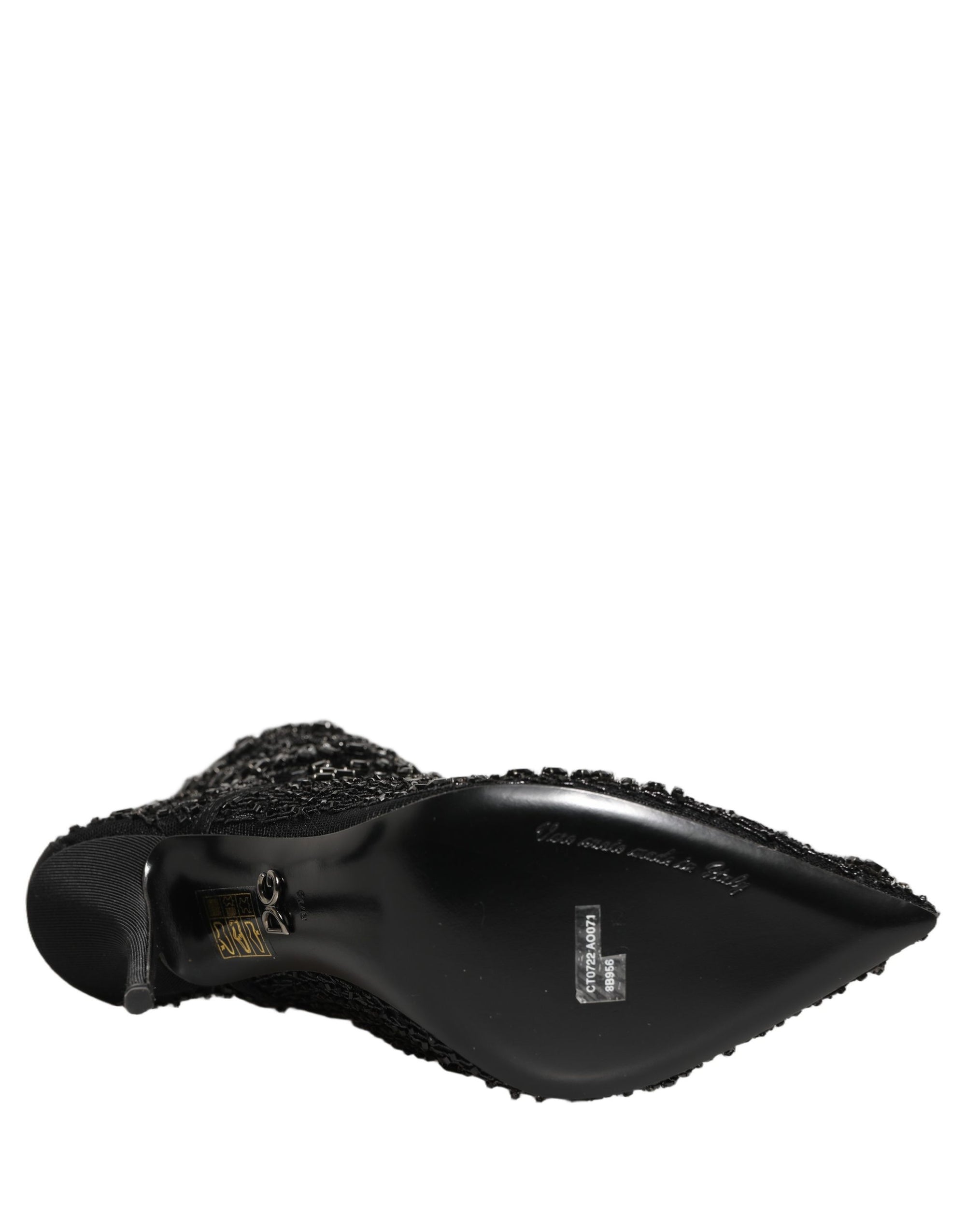 Dolce &amp; Gabbana Black Embellished Mesh Ankle Boots Shoes