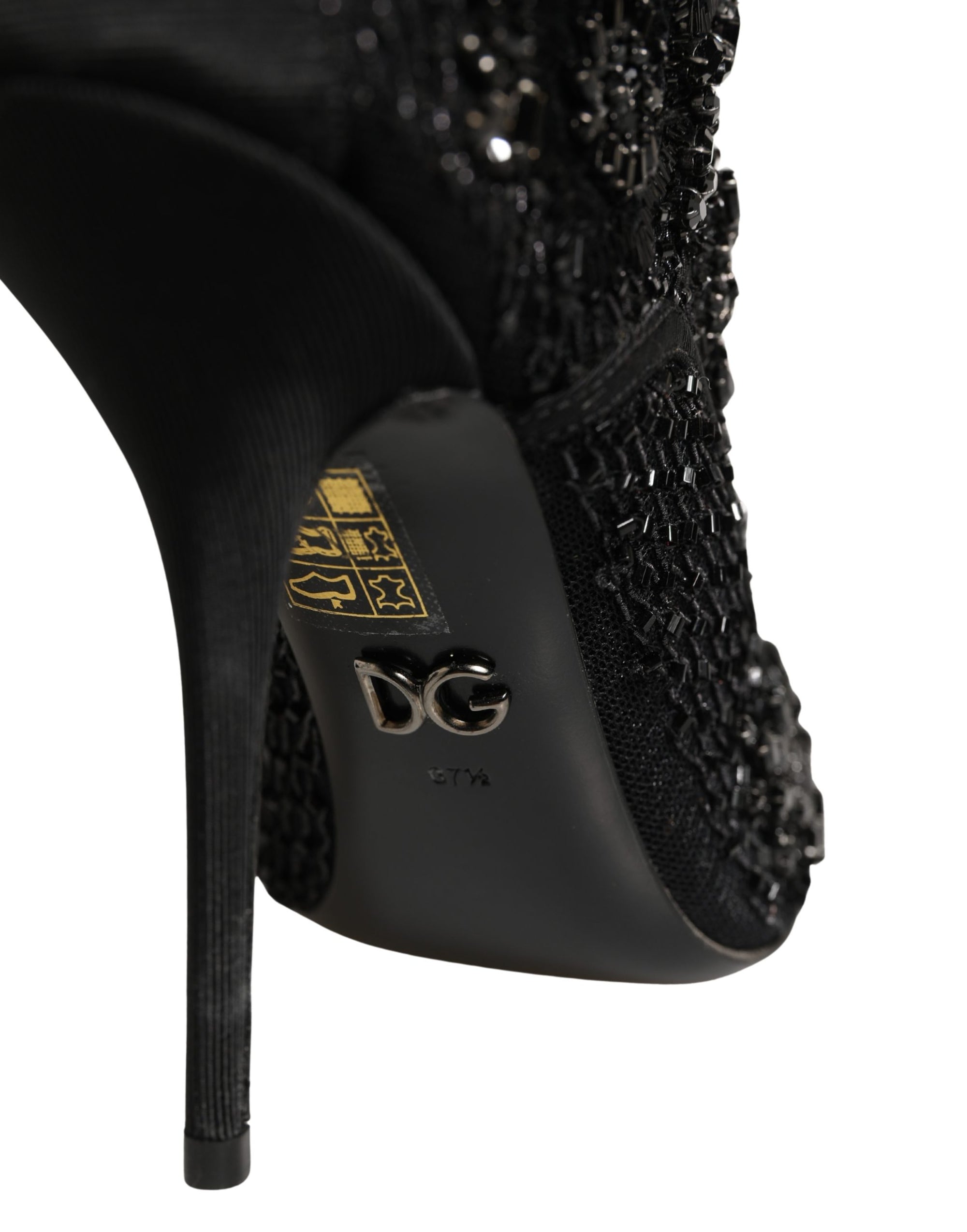 Dolce &amp; Gabbana Black Embellished Mesh Ankle Boots Shoes