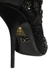 Dolce & Gabbana Black Embellished Mesh Ankle Boots Shoes