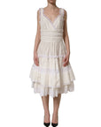 Dolce & Gabbana White Cotton Poplin Ruffled Midi Dress